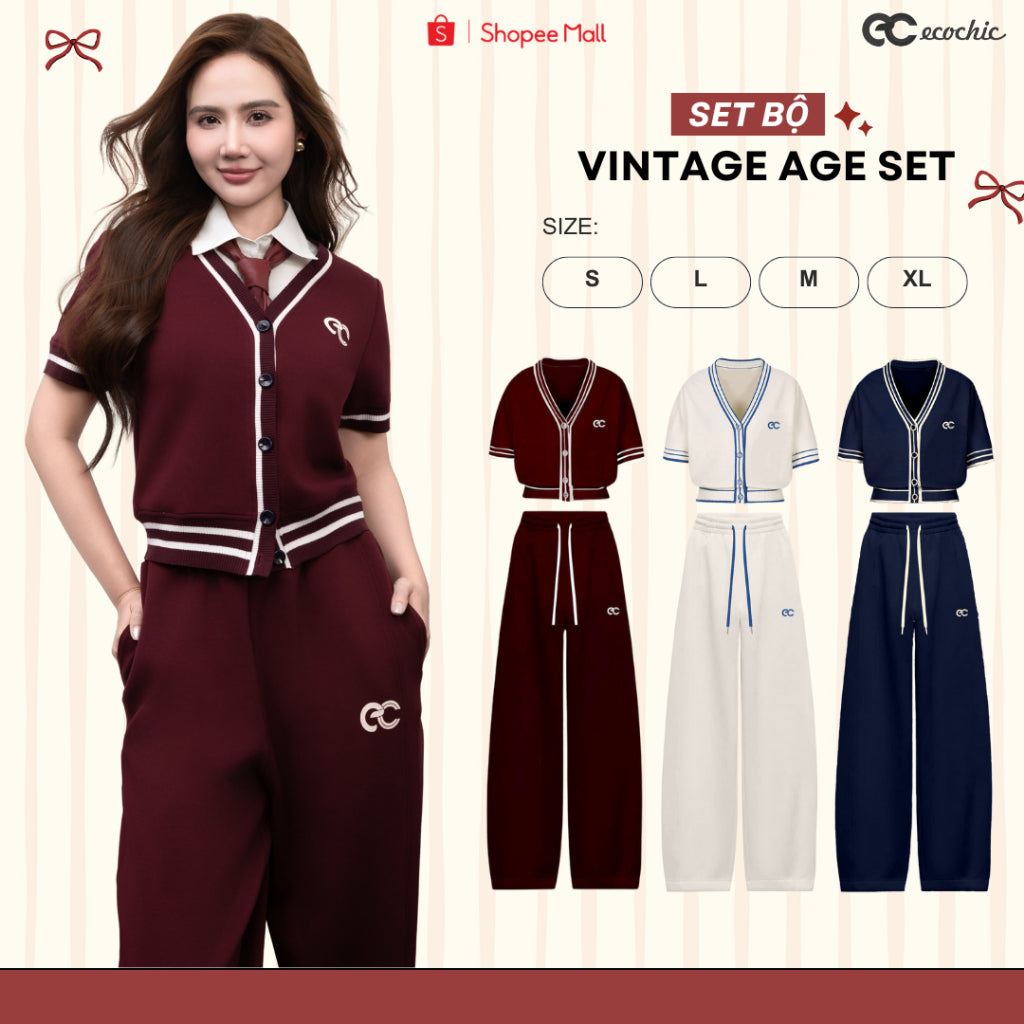 Set Bộ Cardigan ECOCHIC PREPPY PLAY Phối Line Chất Liệu Cao Cấp Lịch Sự Sang Trọng Phong Cách Hàn Hàng Chính Hãng B175