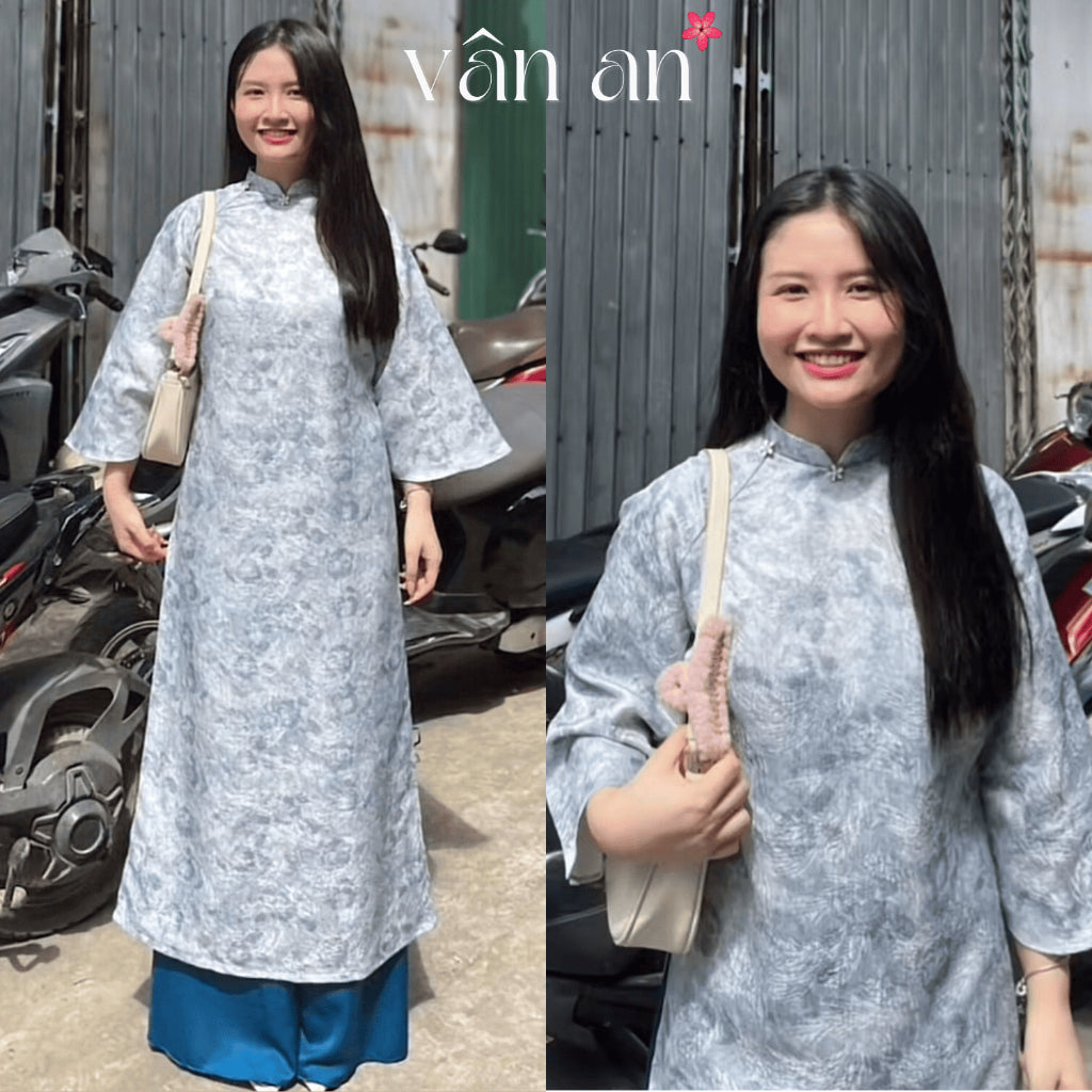[VAN AN - TET 2026] TRUC LAM Ao Dai - Straight cut, Half sleeves, Two panels - Woven brocade material, floral charm on collar
