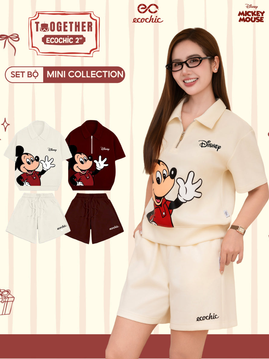 Set Bộ Quần ECOCHIC MICKEY SAY HI Áo Polo Halfzip Quần Đùi Cạp Cao Chất Liệu Cao Cấp Mềm Mịn Chính Hãng SD001