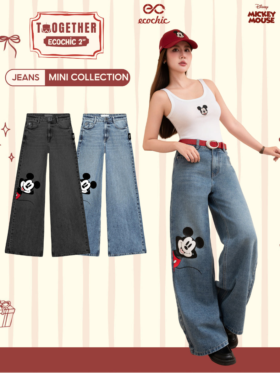Quần Jeans ECOCHIC MICKEY Quần Bò Denim Dài Nam Nữ Cao Cấp Hàng Chính Hãng Bản Quyền Disney JD01