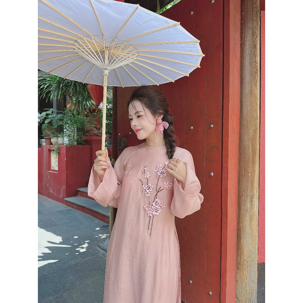 [PRE-ORDER] Modernized ao dai with 4 panels embroidered with hand-made ribbons by Cam Tich LINN Design 