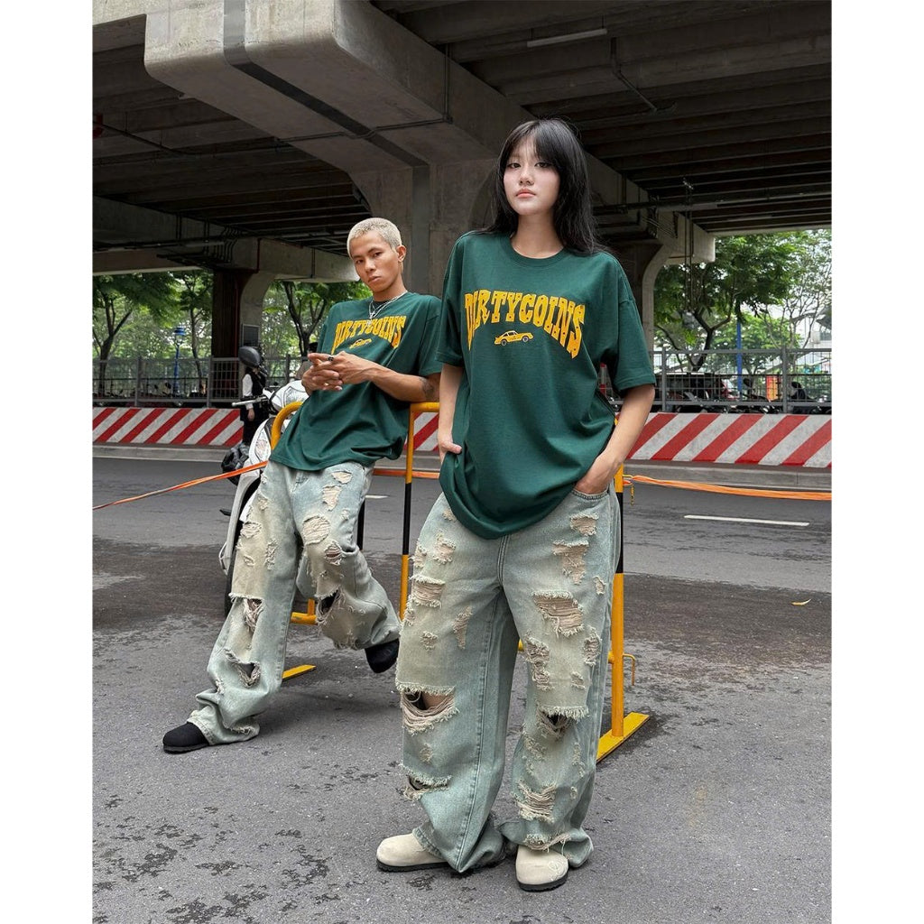 DirtyCoins Denim Pants Baggy Destroy - Blue Wash