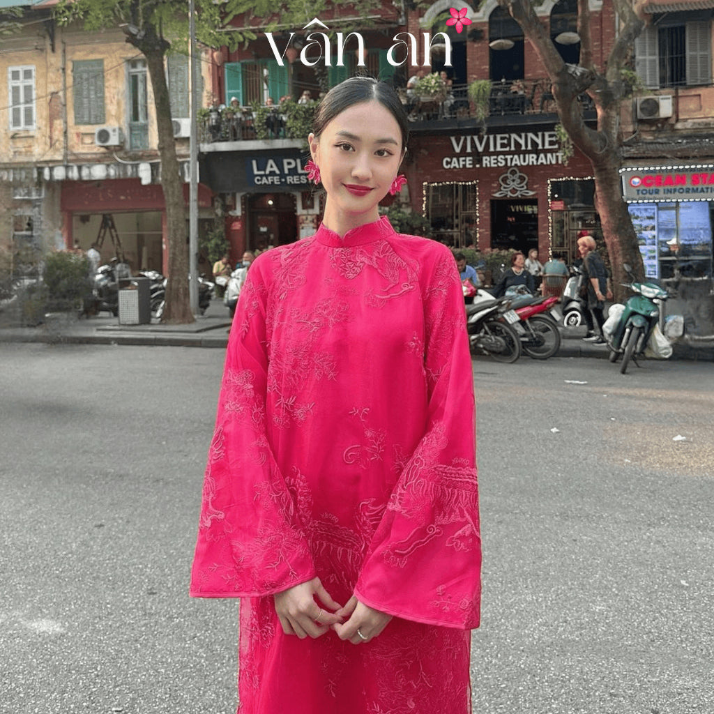 [VAN AN - TET 2026] BICH SU Ao Dai - Straight Fit, Long Sleeves - High Quality Oganza Silk Material with Unicorn Embroidered Pattern - (AVAILABLE)