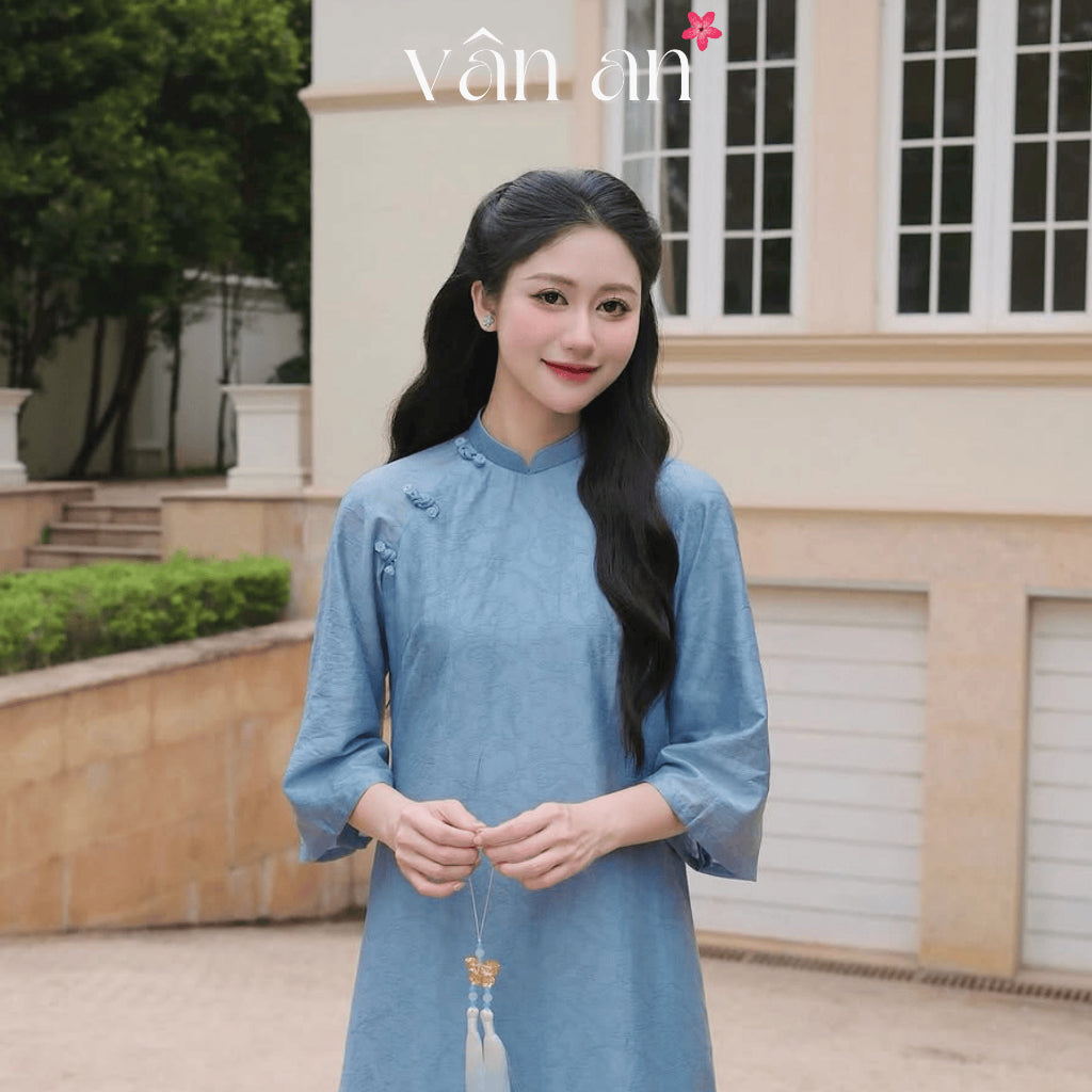 [VAN AN - TET COLLECTION 2026] HA YEN Ao Dai - Straight cut, Buttoned Shoulders - High-quality Tencel Silk Material with Elegant Printed Patterns