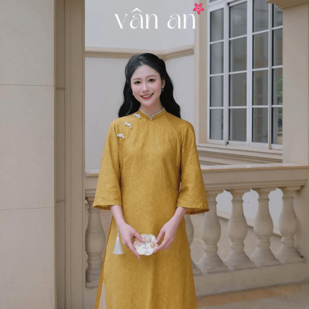 [VAN AN - TET COLLECTION 2026] HA YEN Ao Dai - Straight cut, Buttoned Shoulders - High-quality Tencel Silk Material with Elegant Printed Patterns