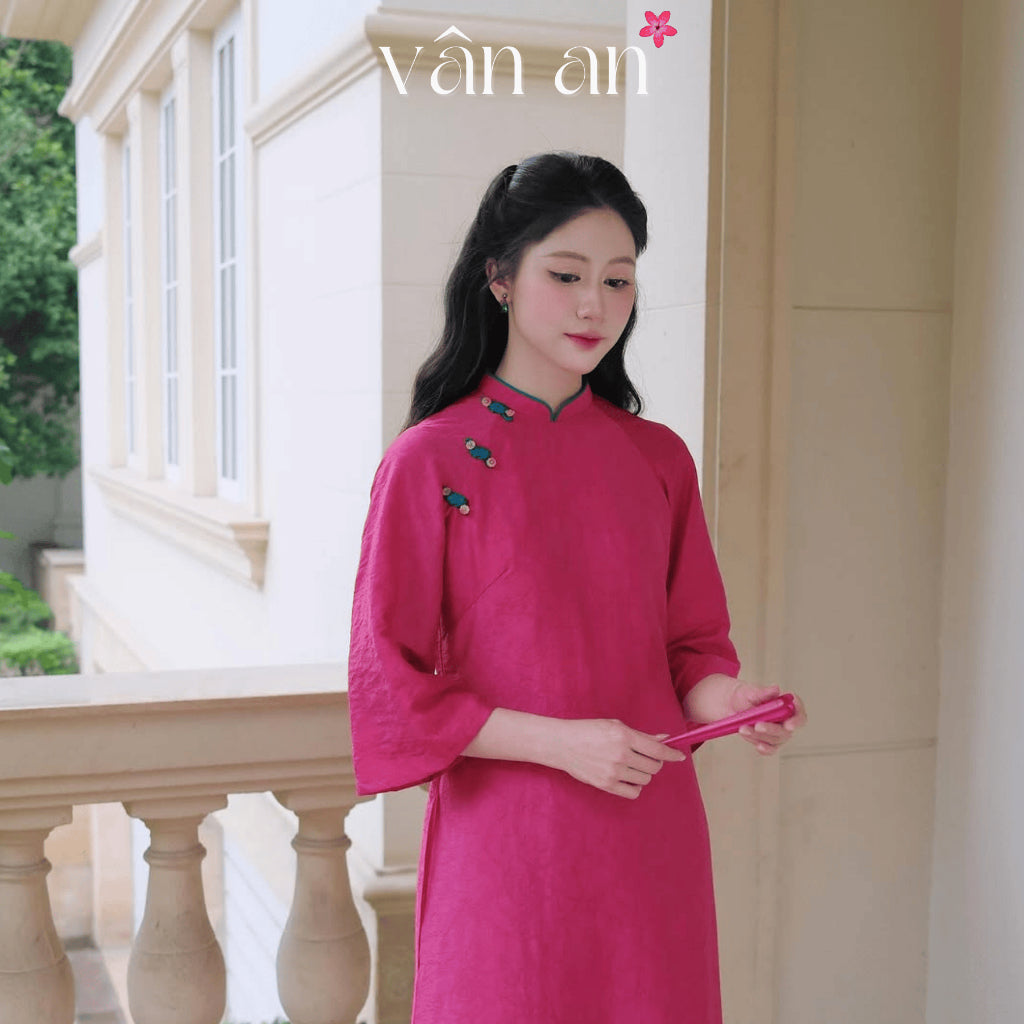 [VAN AN - TET COLLECTION 2026] HA YEN Ao Dai - Straight cut, Buttoned Shoulders - High-quality Tencel Silk Material with Elegant Printed Patterns