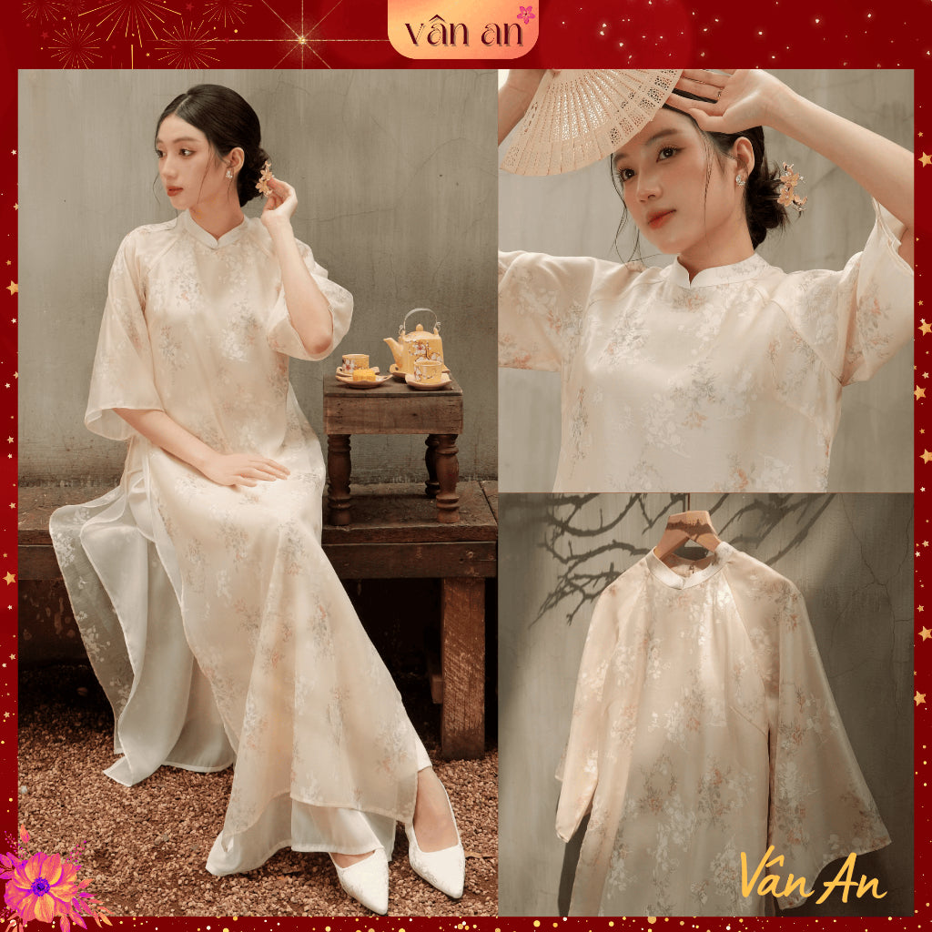 [VAN AN - TET 2026] DIEP CHI Ao Dai - Straight Fit, Half Sleeves - 4-Panel Design - Premium Silk Material with 3D Floral Print
