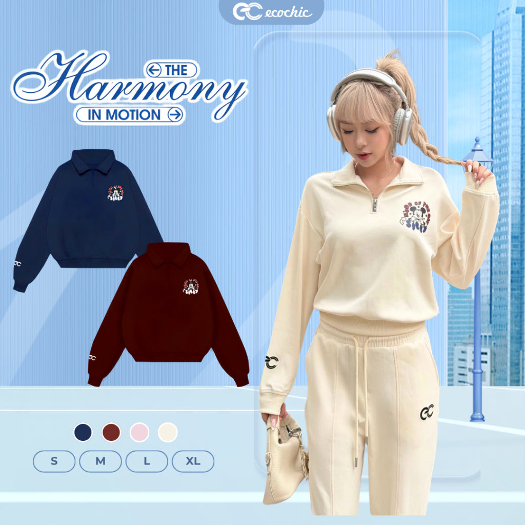 Áo Polo ECOCHIC MICKEY Cổ Bẻ Khoá Halfzip Chất Liệu Cao Cấp Mềm Mịn HNH SD003