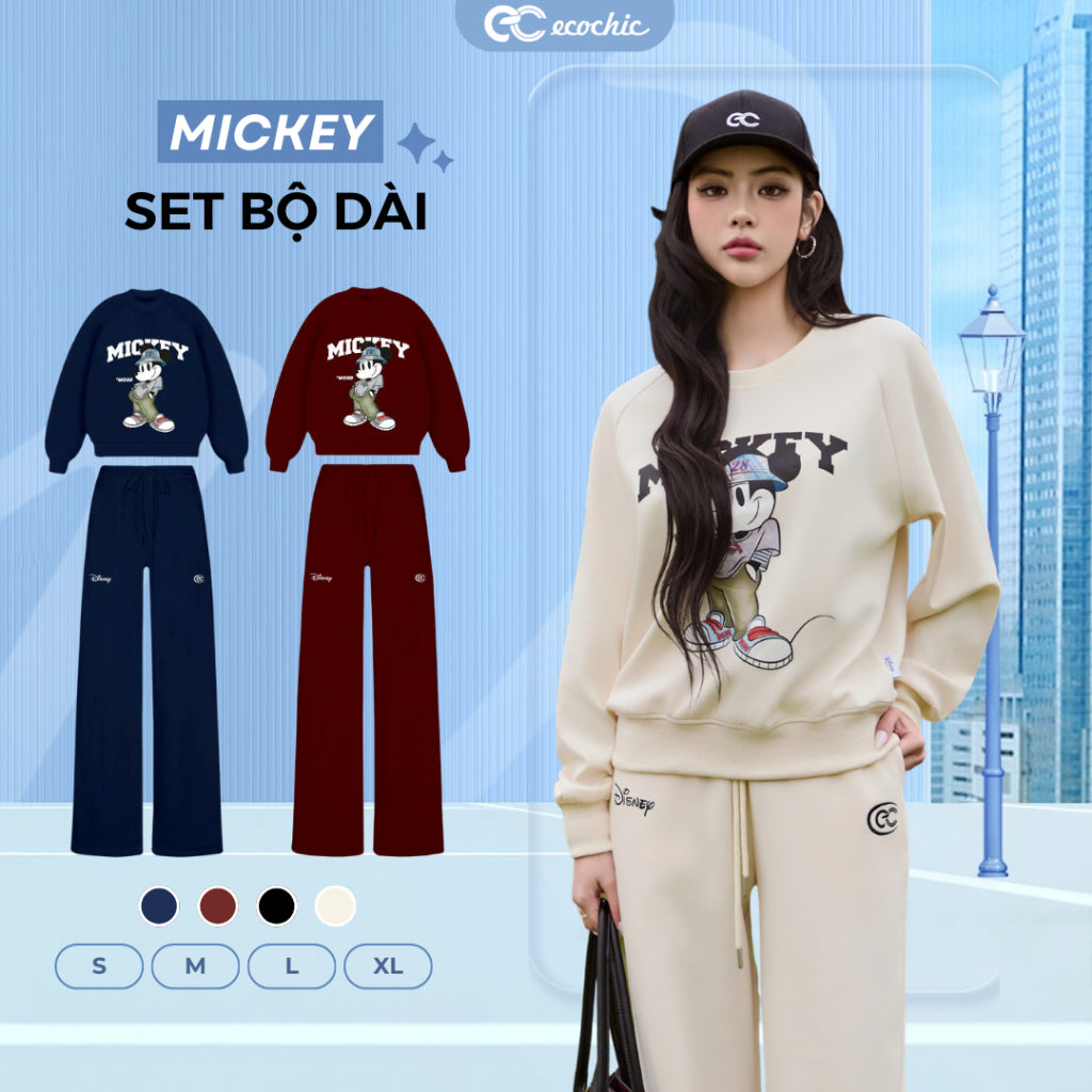 Set bộ MICKEY ECOCHIC Áo Sweater Quần Ống Suông Dây Rút Thời Trang Chất Liệu Cao Cấp Chính Hãng SD004