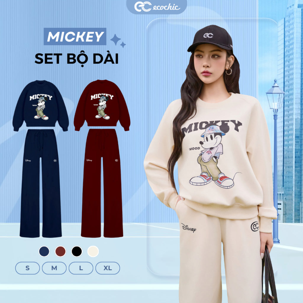 Set bộ MICKEY ECOCHIC Áo Sweater Quần Ống Suông Dây Rút Thời Trang Chất Liệu Cao Cấp Chính Hãng SD004