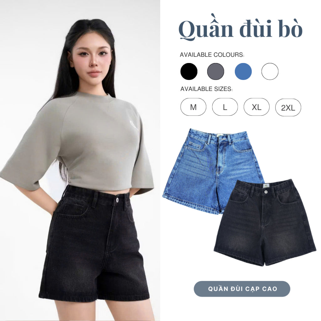 Genuine High Waisted ECOCHIC Denim Shorts for Men and Women with Elastic Waistband B115 