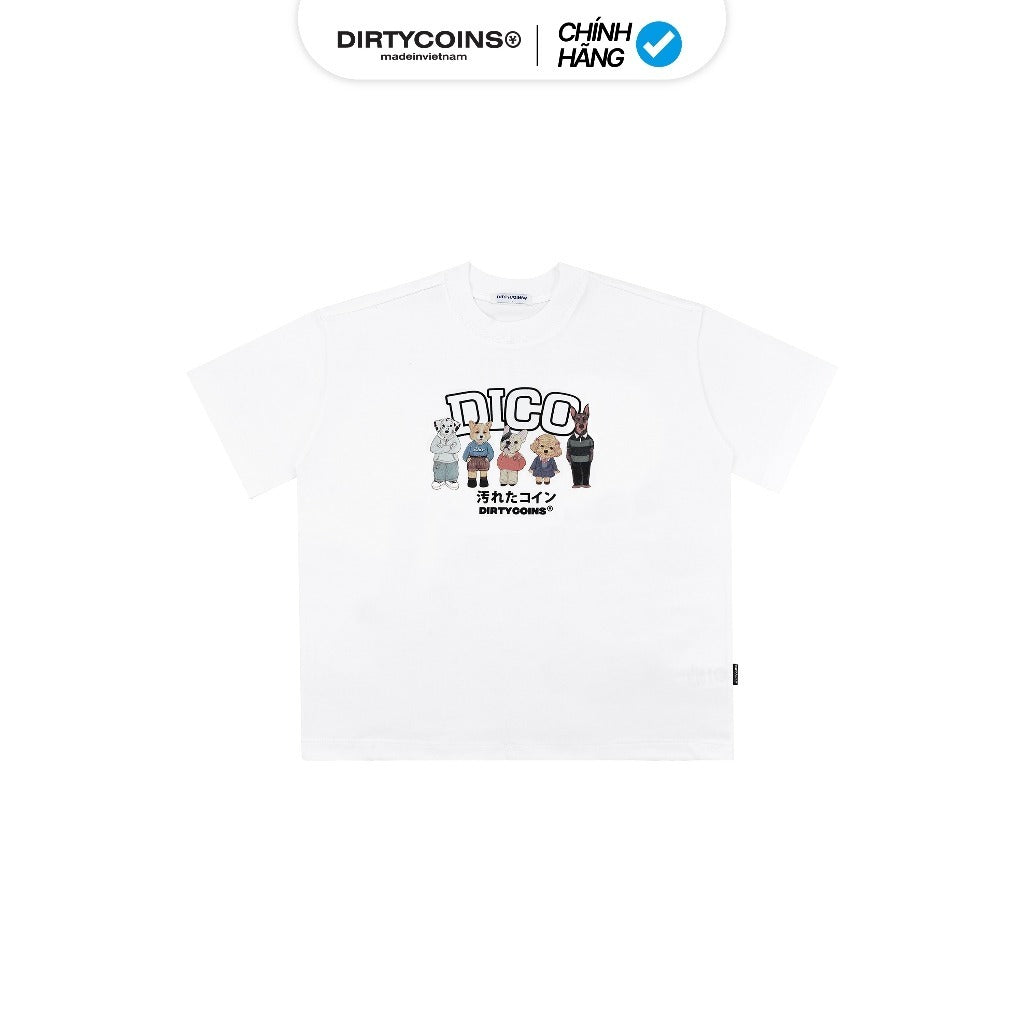 DirtyCoins Relaxed Boxy Puppies Hangouts White T-Shirt