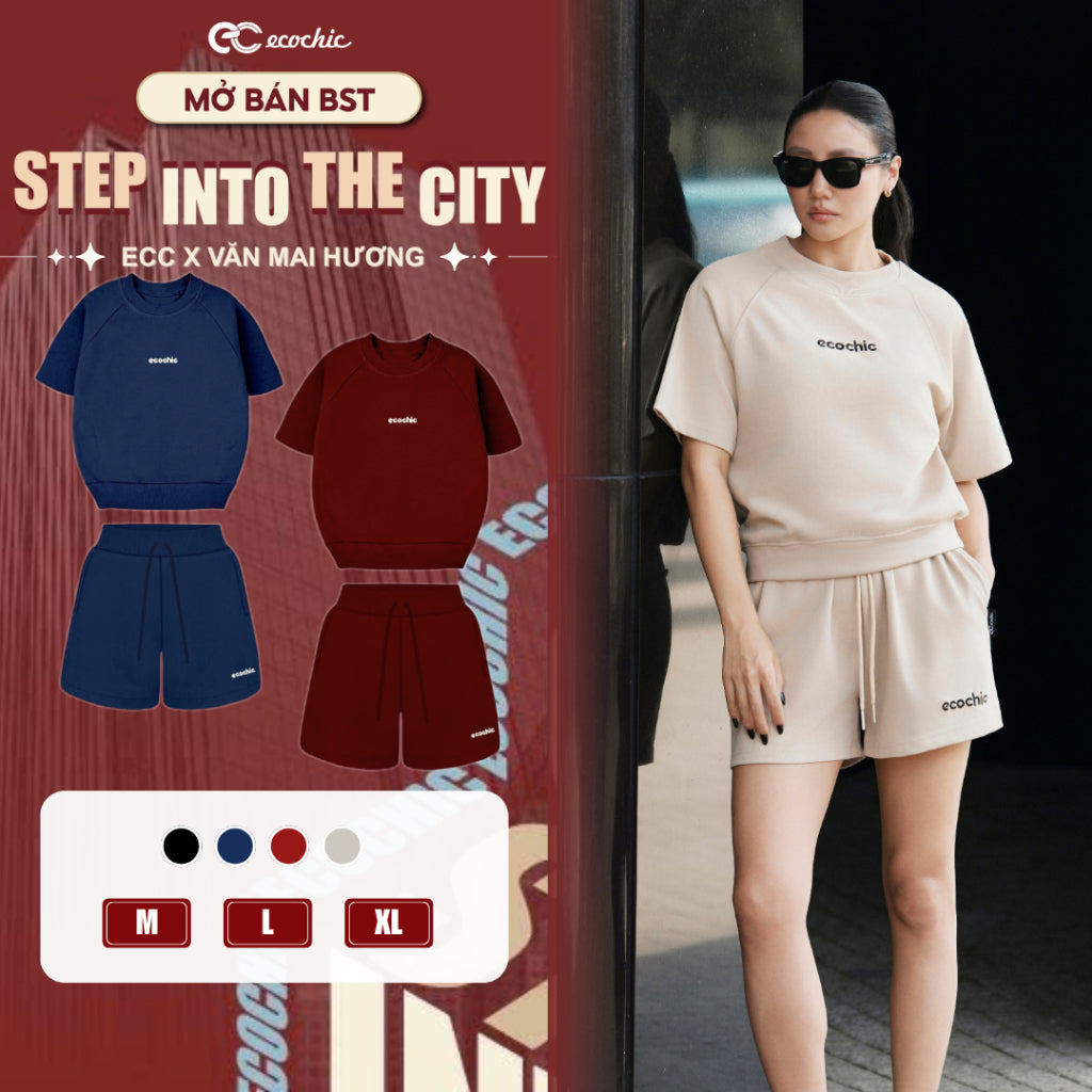 Set Bộ Đùi Ecochic Áo Cổ Tròn Basic Logo Thêu Quần Ngắn Cạp Chun Chất Liệu Cao Cấp B224