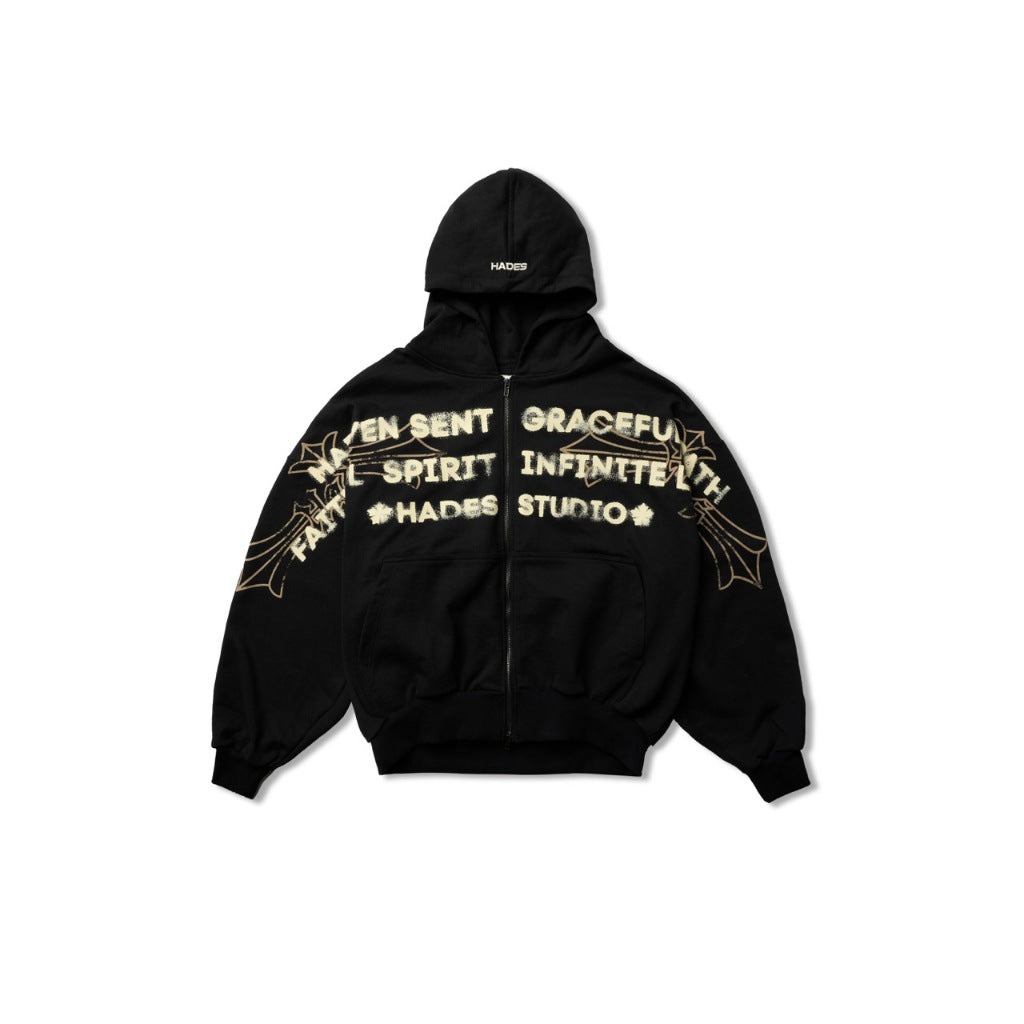 HADES HEAVEN’S CALL HOODIE ZIP - BLACK - HADES Brand chính hãng - Hoodie khoá kéo màu đen unisex
