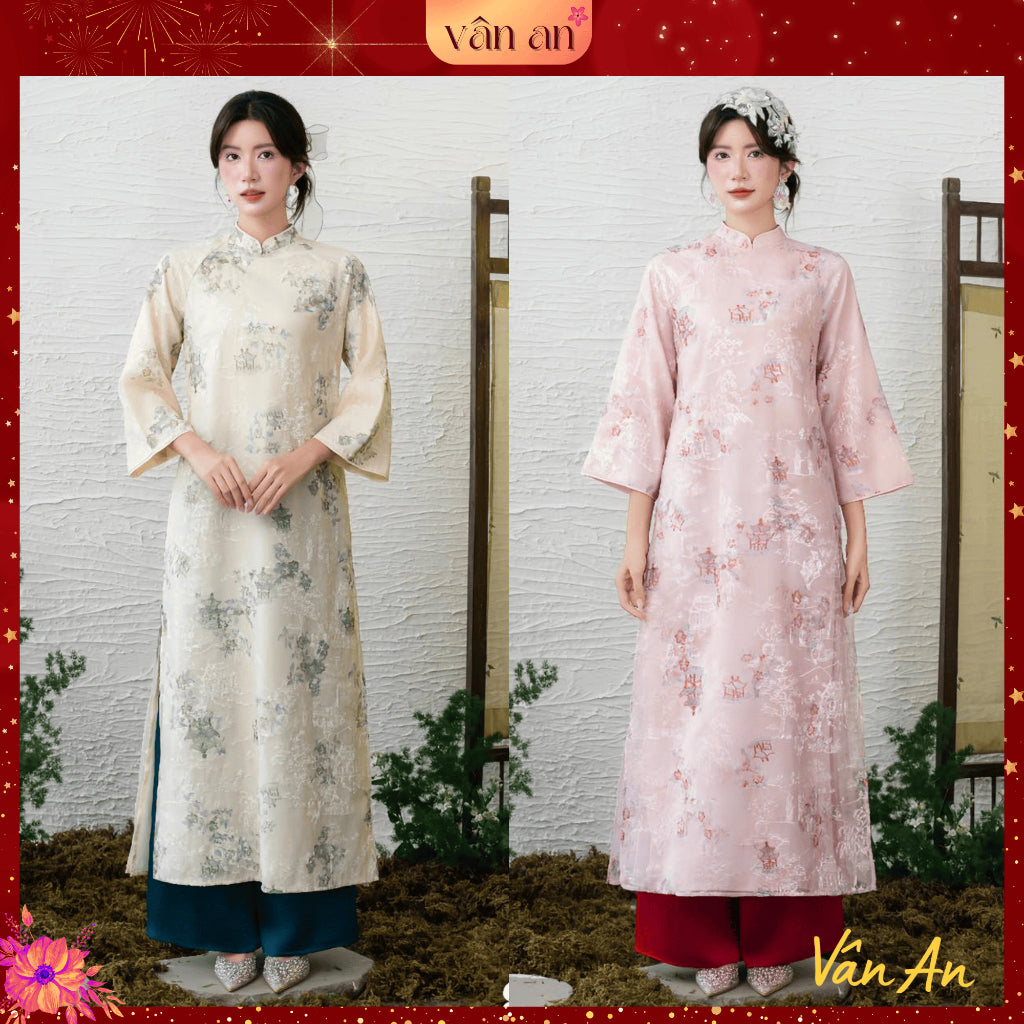 [VAN AN - TET 2026] TU DIEP Ao Dai - Straight Fit, 4-Panel Design - High Quality Silk Material with Gentle, Elegant Printed Patterns