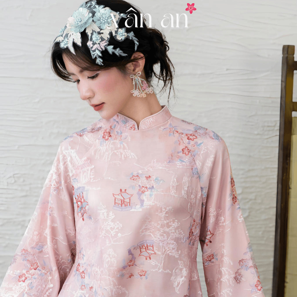 [VAN AN - TET 2026] TU DIEP Ao Dai - Straight Fit, 4-Panel Design - High Quality Silk Material with Gentle, Elegant Printed Patterns