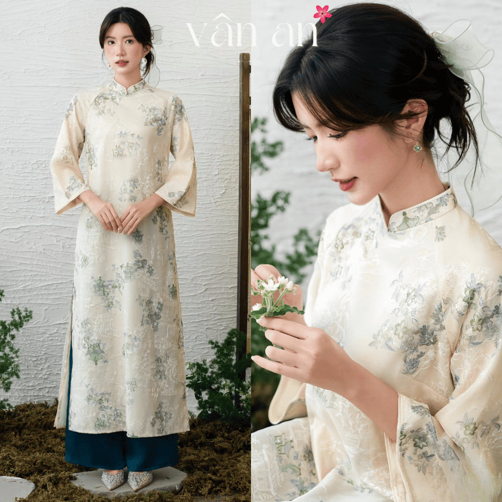 [VAN AN - TET 2026] TU DIEP Ao Dai - Straight Fit, 4-Panel Design - High Quality Silk Material with Gentle, Elegant Printed Patterns