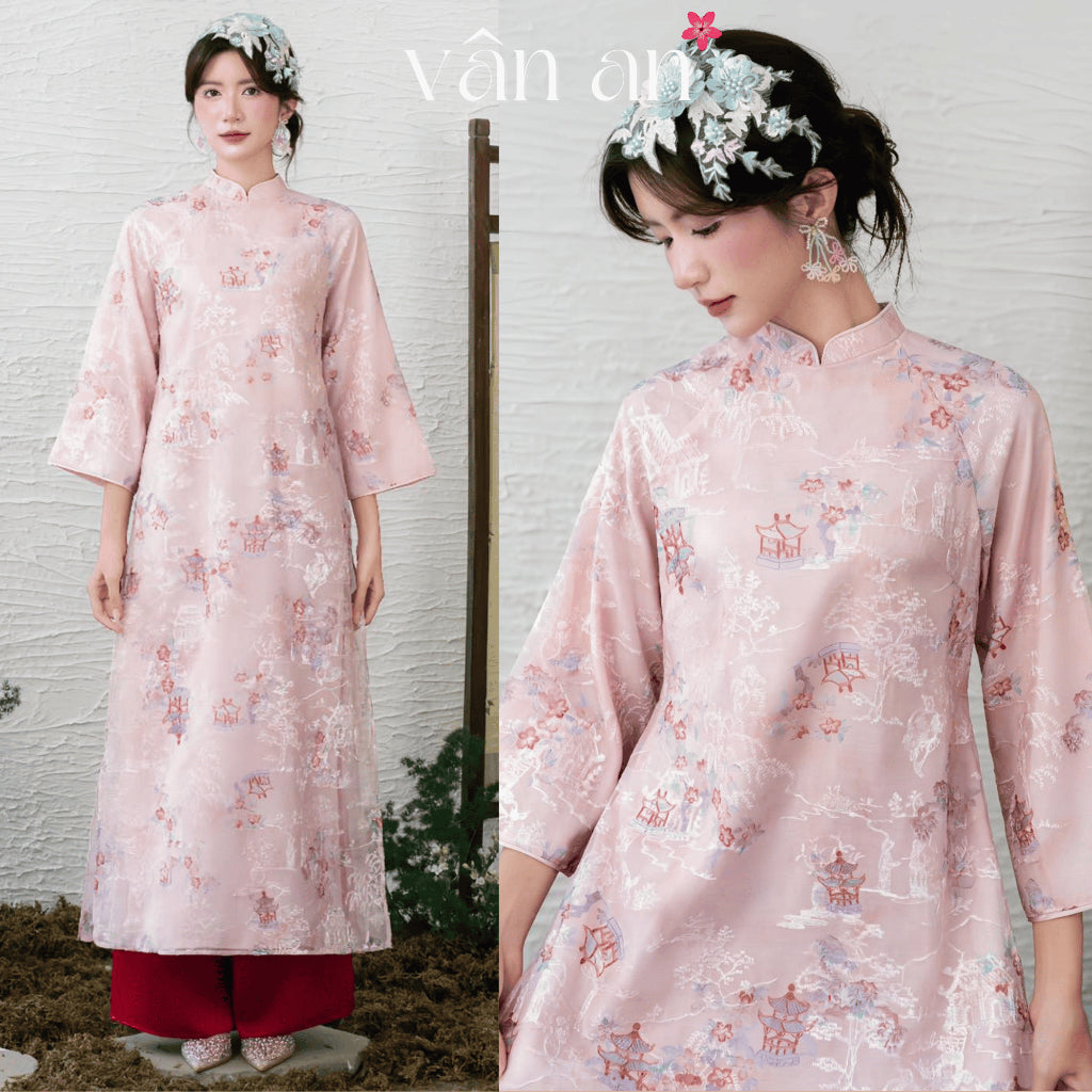[VAN AN - TET 2026] TU DIEP Ao Dai - Straight Fit, 4-Panel Design - High Quality Silk Material with Gentle, Elegant Printed Patterns