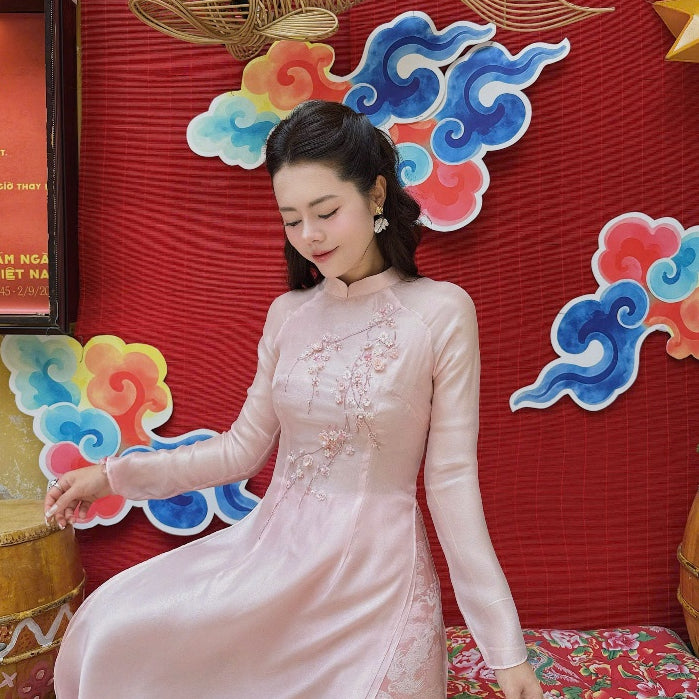 [PRE-ORDER] Modernized 4-panel ao dai with handmade sequins by Chau Anh LINN Design 