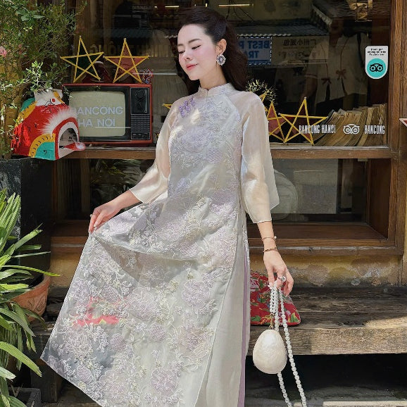 [PRE-ORDER] Modernized Ao Dai with Ginkgo flower embroidery - LINN Design 