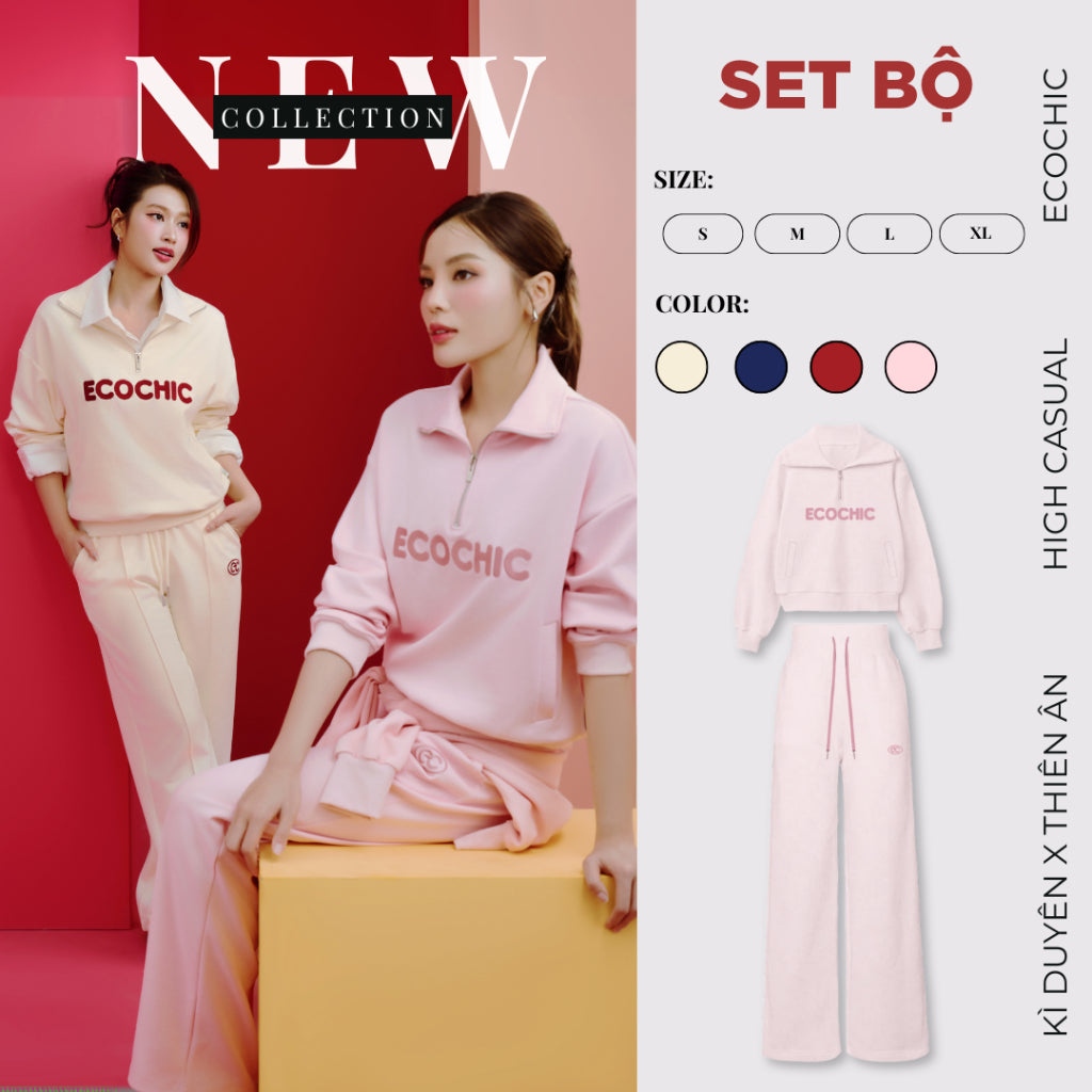 Set Bộ ECOCHIC COSMO SET Áo Cổ Halfzip Logo Thêu Quần Suông Cạp Cao Chất Liệu Vải Sợi Xaomi Cao Cấp Chính Hãng B183