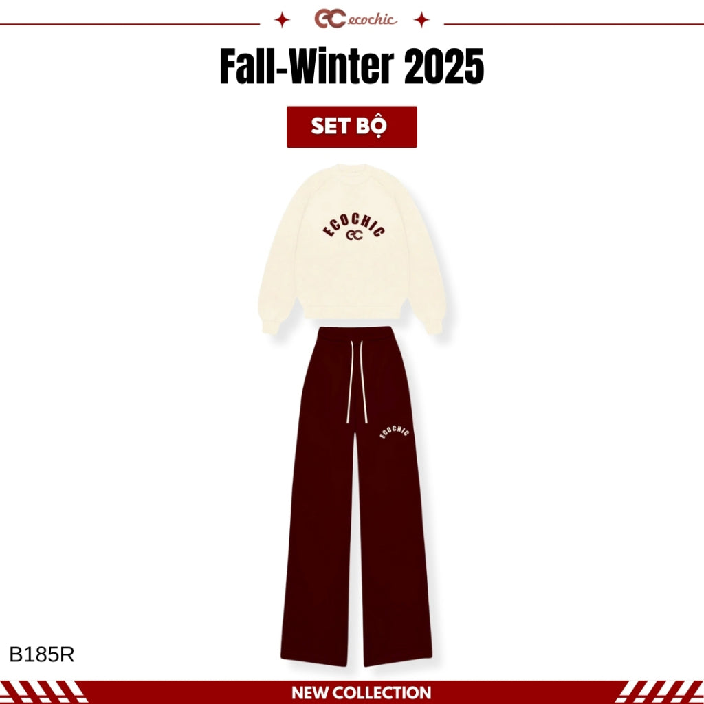 ECOCHIC SILENT LUXE Set Sweater, Drawstring Straight Pants with Logo, High Quality Genuine Two-Layer Felt Material B185 