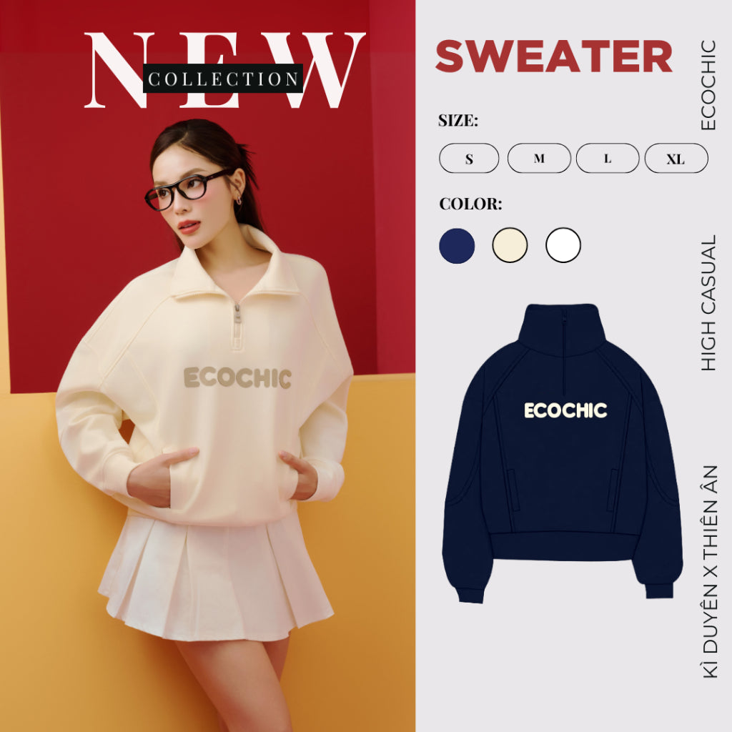 Áo Sweater ECOCHIC HALFZIP SWEATSHIRT Chất Liệu Cao Cấp VERSION 1 + 2 Cao Cấp Chính Hãng B088 B188