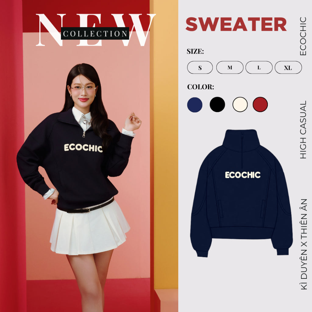 Áo Sweater ECOCHIC HALFZIP SWEATSHIRT Chất Liệu Cao Cấp VERSION 1 + 2 Cao Cấp Chính Hãng B088 B188