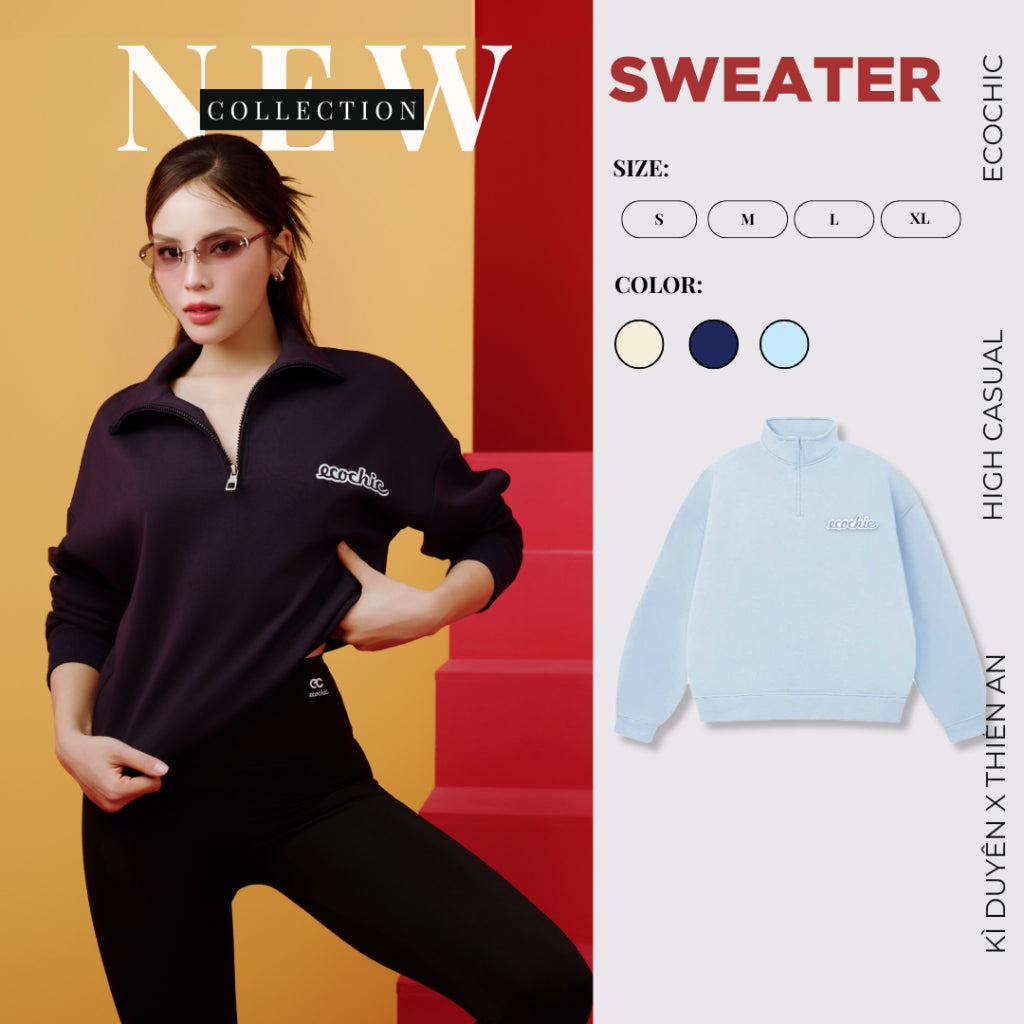 Áo Nỉ Sweater ECOCHIC BASIC HALFZIP Chất Liệu Cao Cấp Công Nghệ Mới VERSION 1 + 2 B092 B189