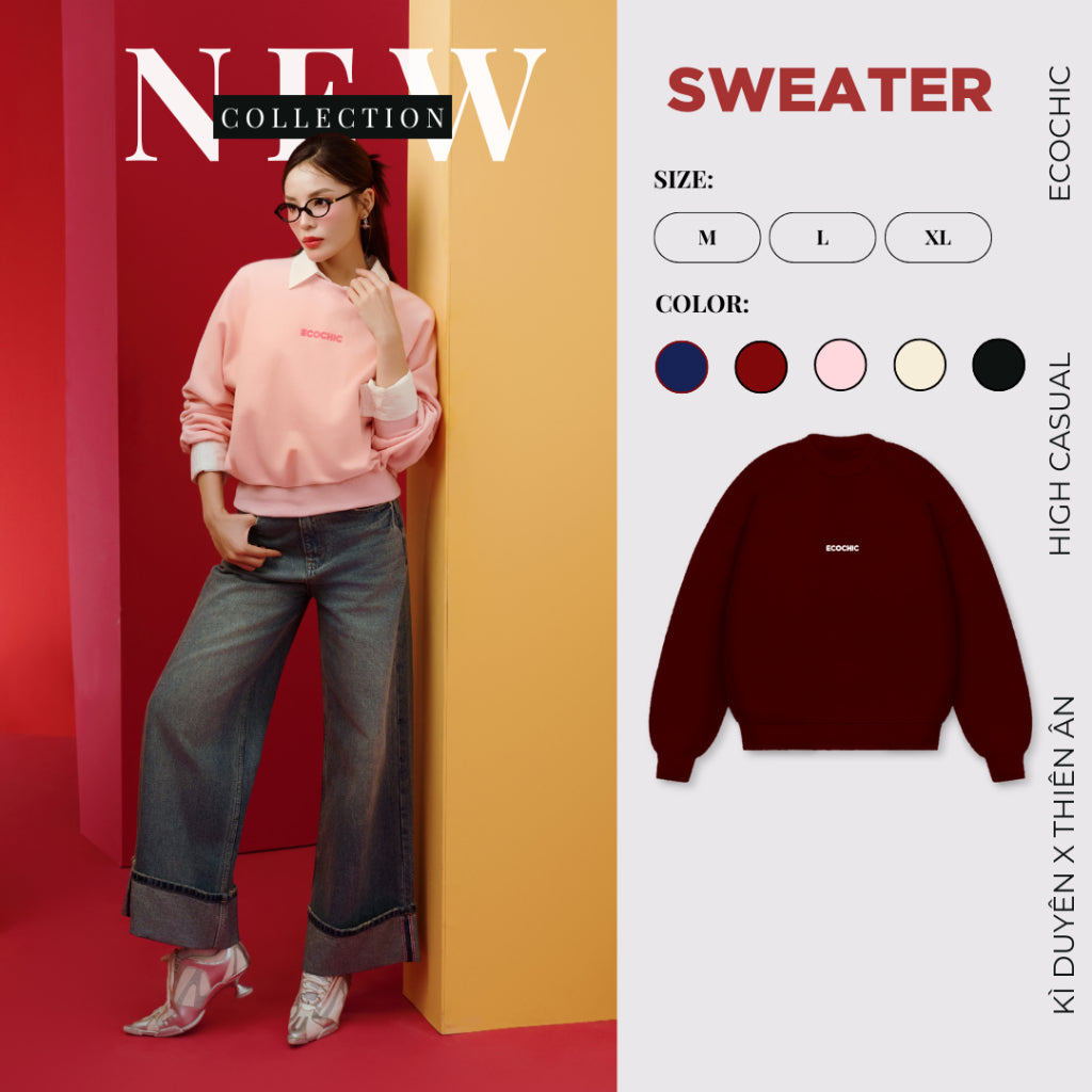 Áo Sweater ECOCHIC ARCTIC BLOOM Basic Cổ Tròn Logo Ngực Chất Liệu Nỉ Hai Da Cao Cấp Chính Hãng B192