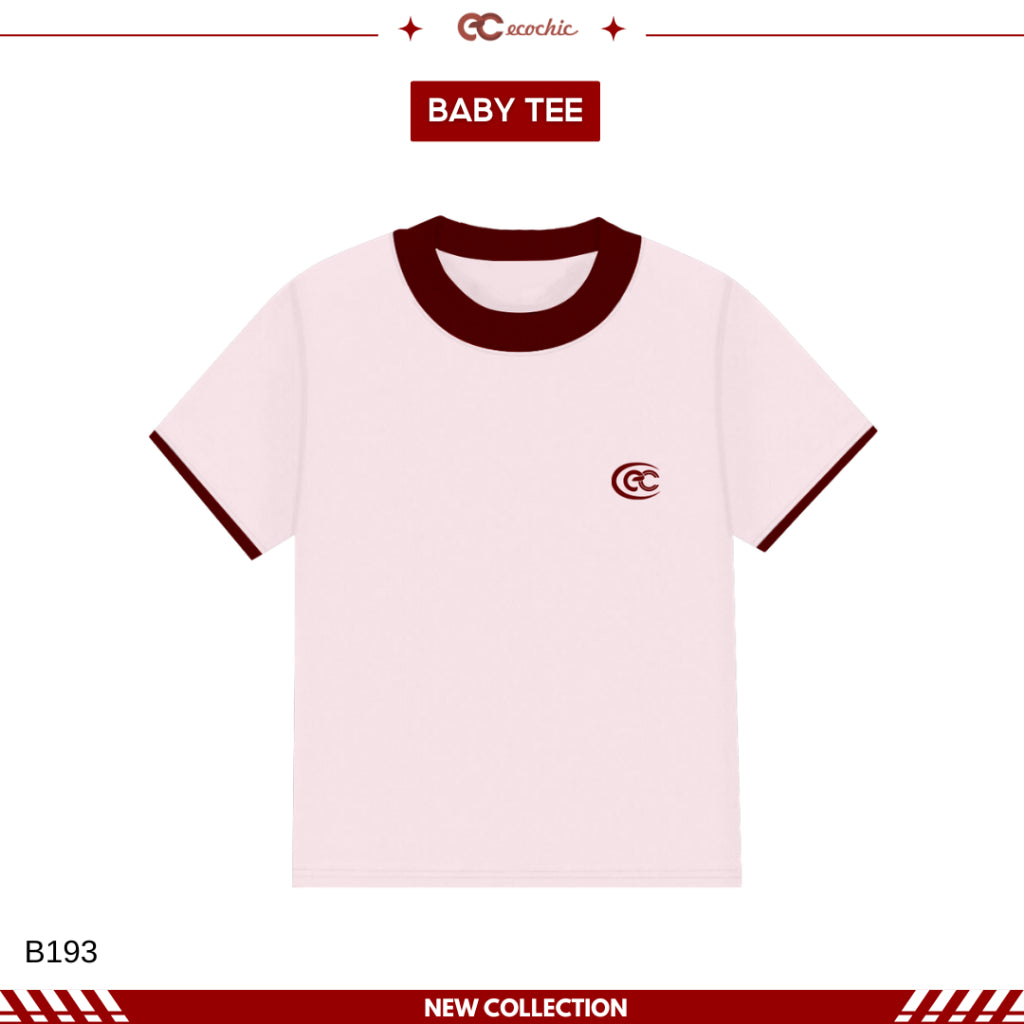 ECOCHIC Basic Baby Tee T-shirt with Round Neck and EC Logo Border on Chest, High Quality Genuine Material B193 