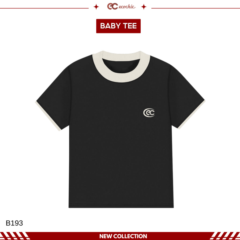 ECOCHIC Basic Baby Tee T-shirt with Round Neck and EC Logo Border on Chest, High Quality Genuine Material B193 