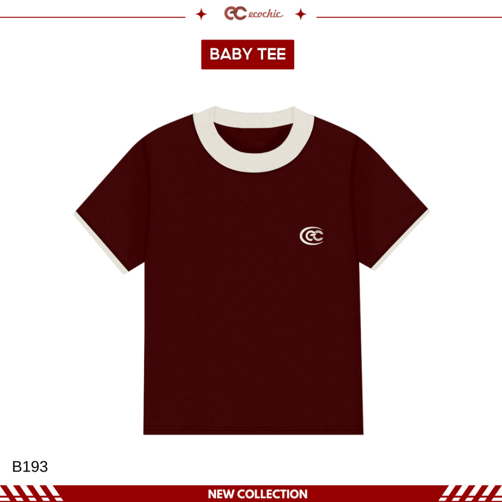 ECOCHIC Basic Baby Tee T-shirt with Round Neck and EC Logo Border on Chest, High Quality Genuine Material B193 