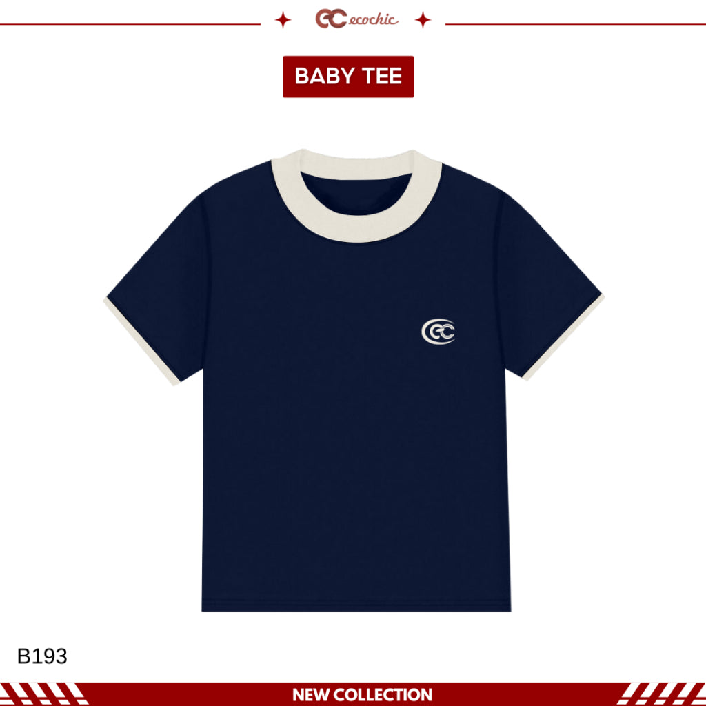 ECOCHIC Basic Baby Tee T-shirt with Round Neck and EC Logo Border on Chest, High Quality Genuine Material B193 