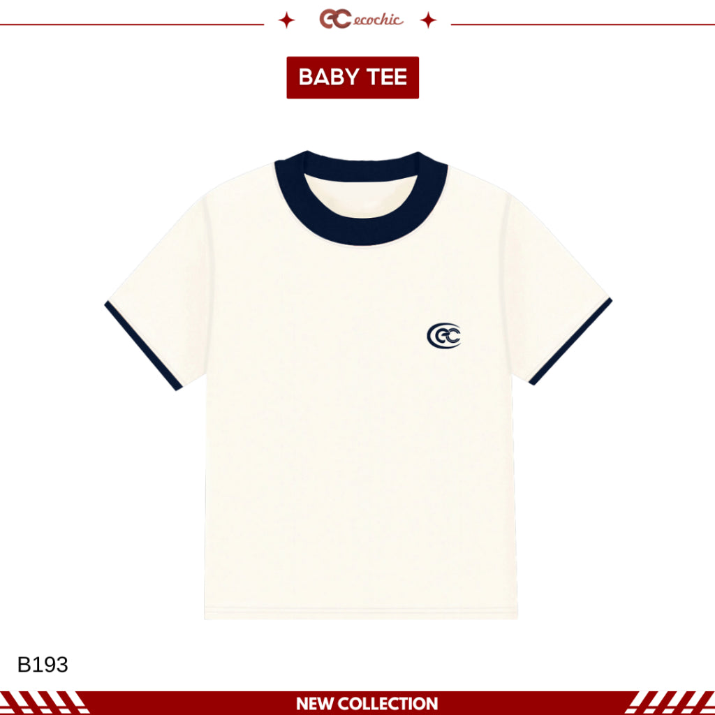 ECOCHIC Basic Baby Tee T-shirt with Round Neck and EC Logo Border on Chest, High Quality Genuine Material B193 