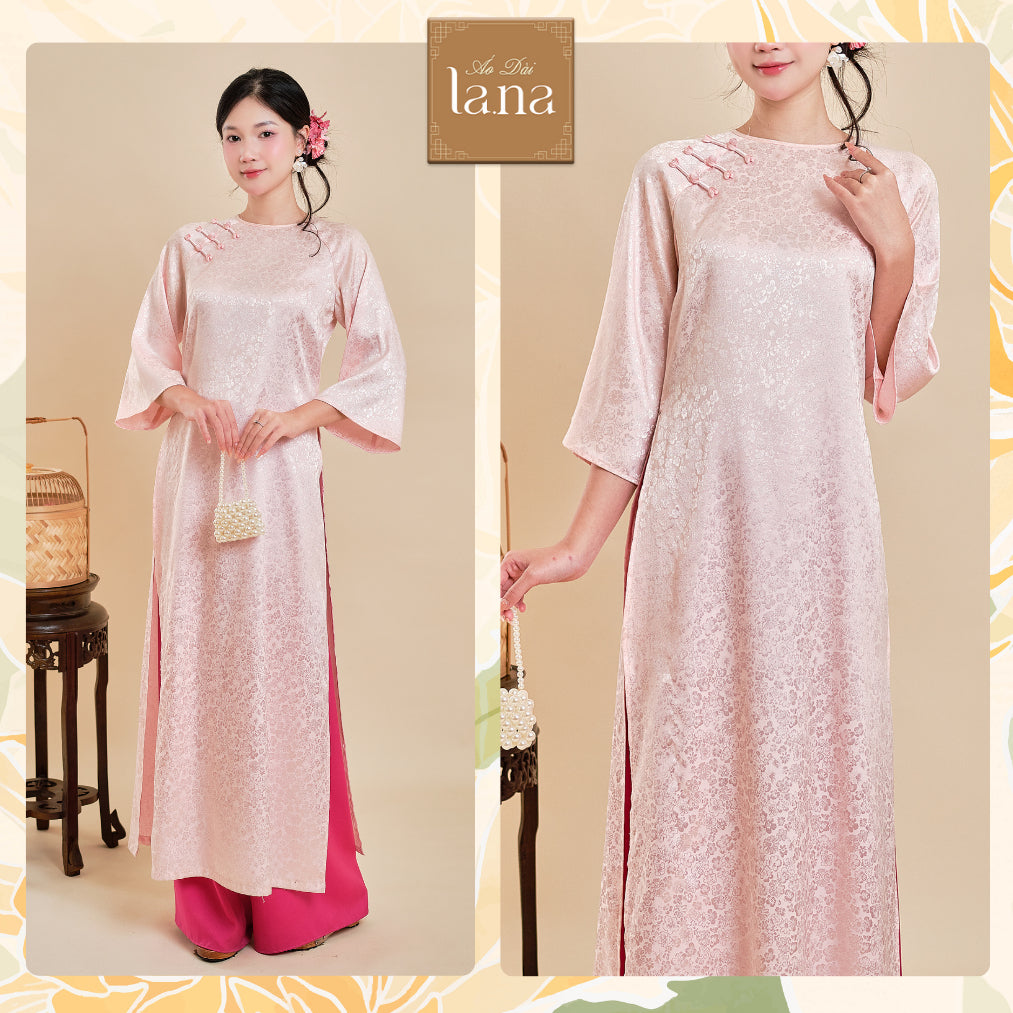 Chi Lan Ao Dai designed with high quality silk brocade material, pearl chopstick buttons, modernized Ao Dai with straight 2 panels - SD004 LANA DESIGN
