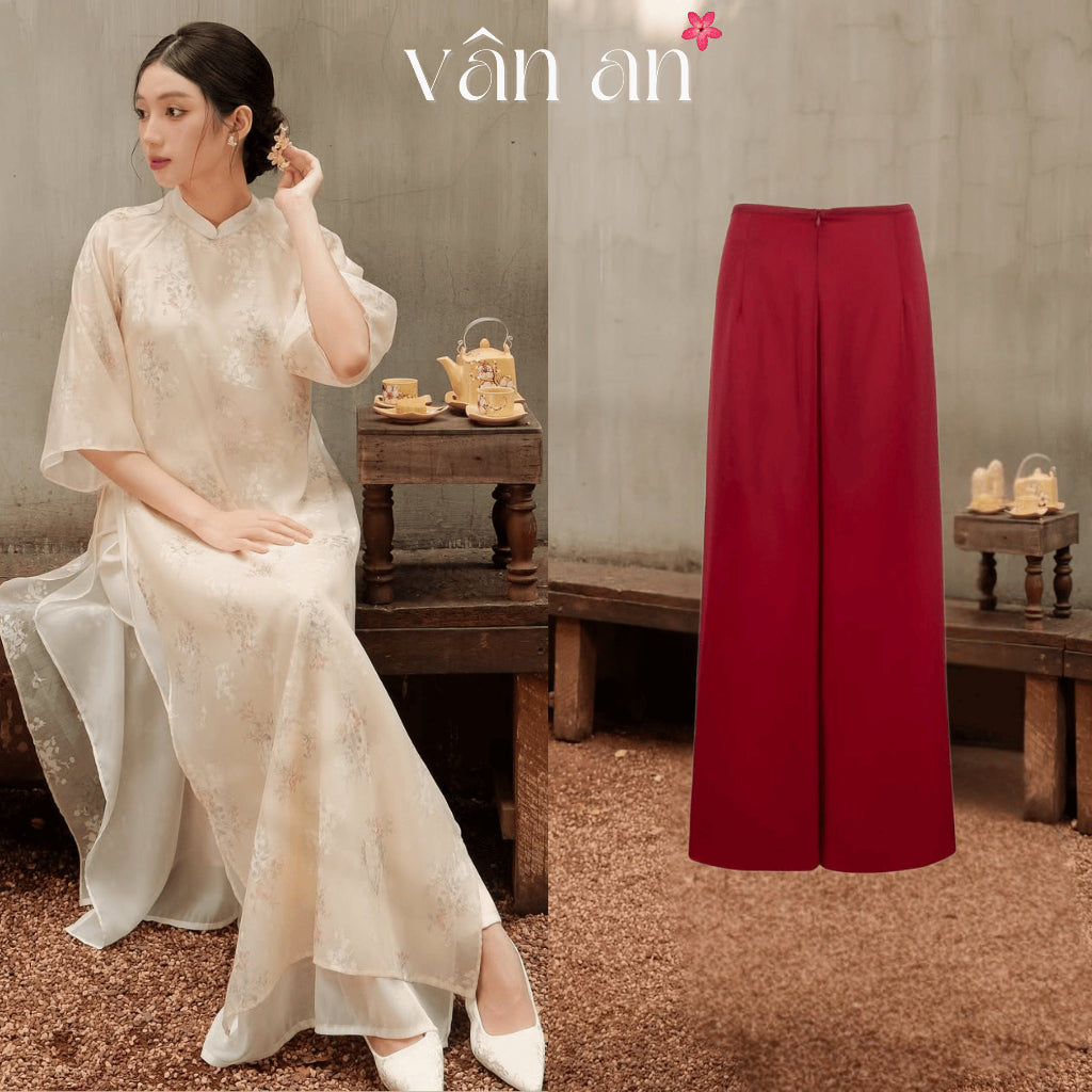 [VAN AN - TET 2026] DIEP CHI Ao Dai - Straight Fit, Half Sleeves - 4-Panel Design - Premium Silk Material with 3D Floral Print