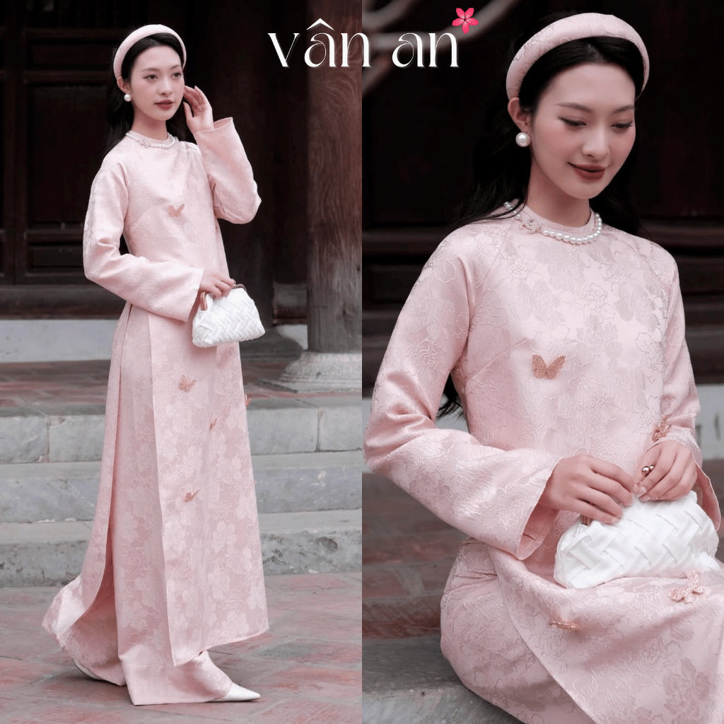 [VAN AN - TET 2026] LAM YEN Ao Dai - Straight Fit, Long Sleeves - Woven Floral Chau Sa Brocade Material, Charms on the Hem