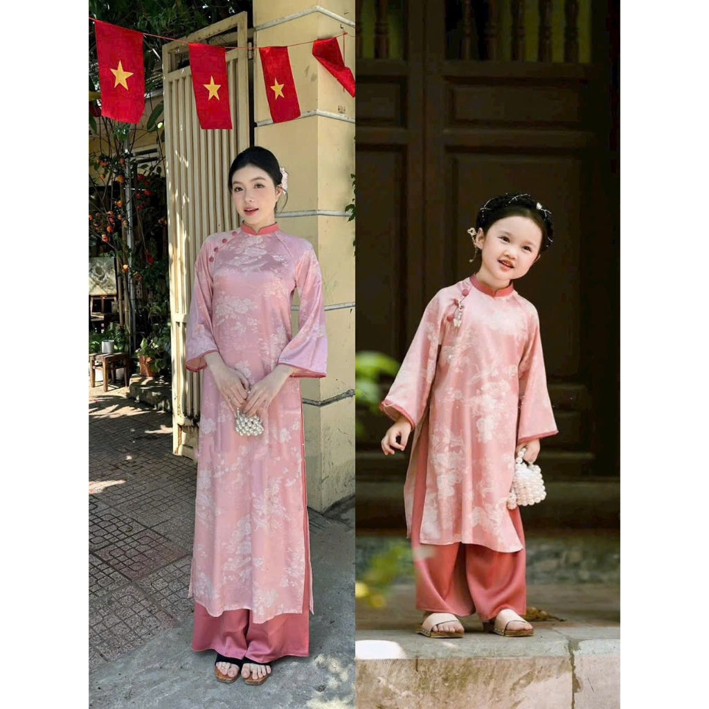 [PRE-ORDER] Mother and child Ao Dai with soft silk brocade panels and pants