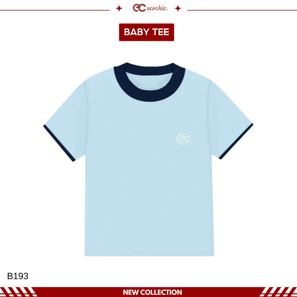 ECOCHIC Basic Baby Tee T-shirt with Round Neck and EC Logo Border on Chest, High Quality Genuine Material B193 