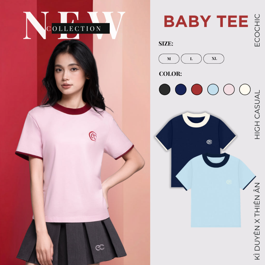 ECOCHIC Basic Baby Tee T-shirt with Round Neck and EC Logo Border on Chest, High Quality Genuine Material B193 