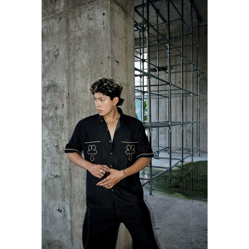 DirtyCoins "Y" Embroidered Khaki Shirt