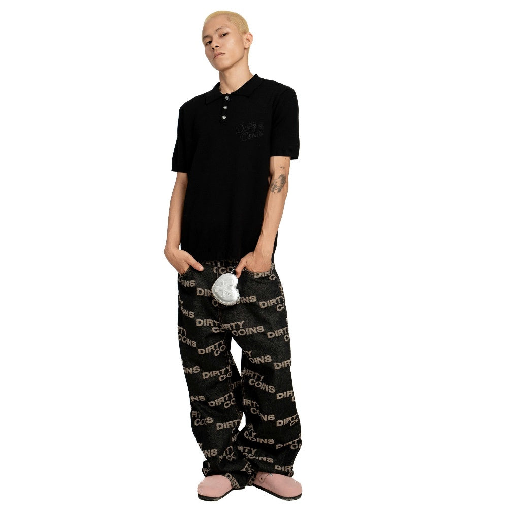 DirtyCoins Denim Baggy Frayed Logo Pants