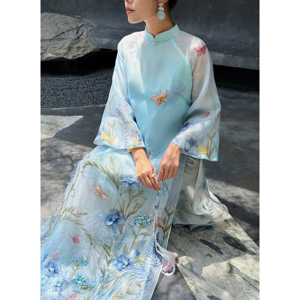 [PRE-ORDER] 3D printed 4-panel ao dai with sequins Thanh Y LINN Design 
