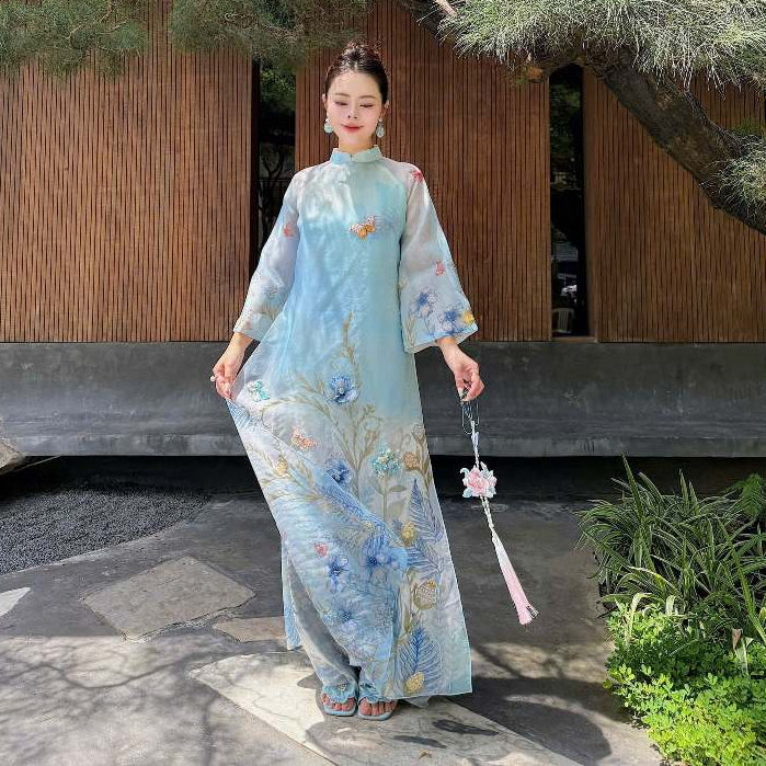 [PRE-ORDER] 3D printed 4-panel ao dai with sequins Thanh Y LINN Design 