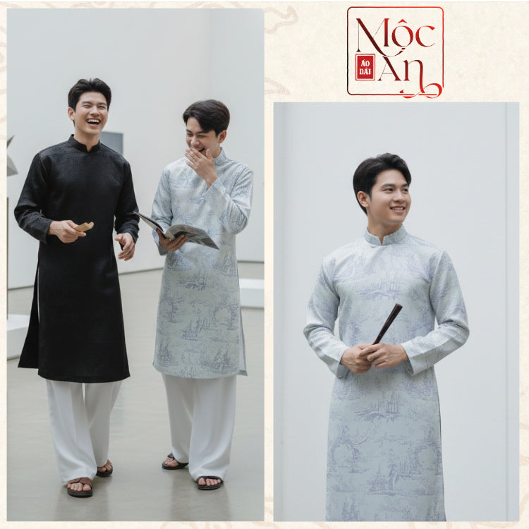 [Men's Ao Dai - Tet 2026] Modernized Men's Ao Dai by Nguyen Phong, Brocade Fabric, Back Zipper, Padded Shoulders 
