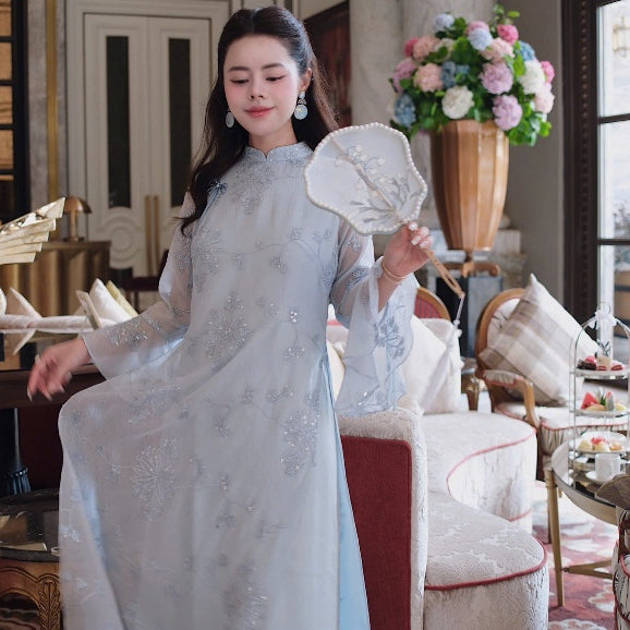 [PRE-ORDER] Khiet Thanh sequin embroidered 4-panel modernized ao dai 