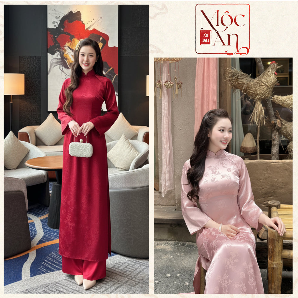 Traditional Ao Dai dress by TRUC ANH, flared sleeves, made of high-quality brocade fabric, soft and elegantly flowing - Moc An Ao Dai. 