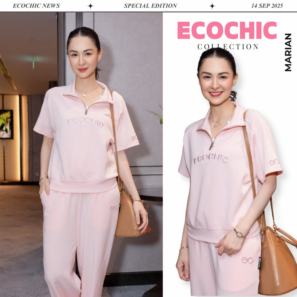 Set Bộ ECOCHIC FRERCE WINK SET Áo Tay Lỡ Cổ Cao Halfzip Quần Dài Cạp Cao Phối Logo EC Cao Cấp Chính Hãng B142