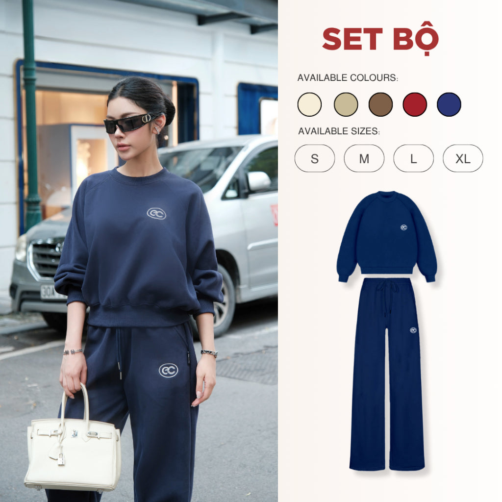 Set Bộ ECOCHIC IVORY FROST Áo Sweater Basic Chất Liệu Nỉ Hai Da Cao Cấp Chính Hãng B186